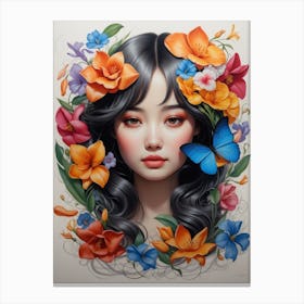 Asian Girl With Flowers 4 Canvas Print