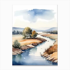 Landscape River Watercolor Painting (14) Canvas Print