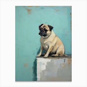 Pug Dog, Painting In Light Teal And Brown 0 Canvas Print