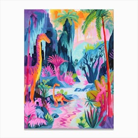 Colourful Dinosaur Friends By The River Canvas Print