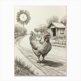 Chicken On The Road Canvas Print