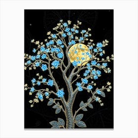 Moon Tree With Blue Flowers Canvas Print