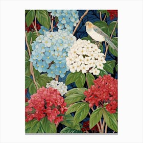 Hydrangea And Birds 2 Vintage Japanese Botanical Canvas Print