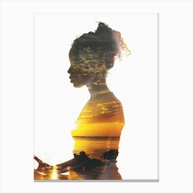 Silhouette Of A Woman At Sunset Canvas Print