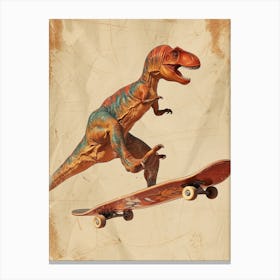 Vintage Parasaurolophus Dinosaur On A Skateboard 1 Canvas Print