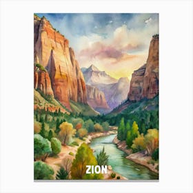 Zion National Park Watercolor Painting Canvas Print