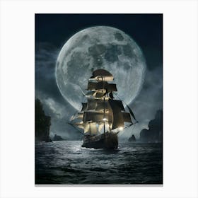 Pirate Ship At Night 1 Canvas Print