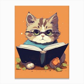 Kawaii Cat Drawings Reading 2 Canvas Print