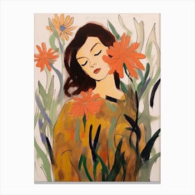 Woman With Autumnal Flowers Kangaroo Paw 2 Canvas Print