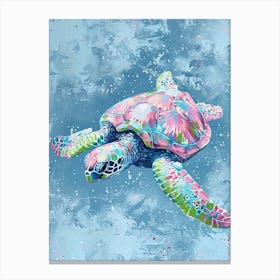 Sea Turtle Swimming Pink & Blue 2 Canvas Print