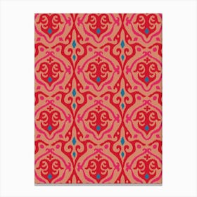 JAVA Boho Ikat Woven Texture Style in Exotic Red Pink Blue on Blush Sand Canvas Print