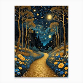 Starry Night Forest By Klimt Style (4) Canvas Print