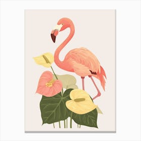 Jamess Flamingo And Anthurium Minimalist Illustration 2 Canvas Print