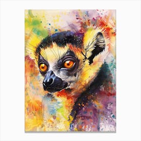 Lemur Colourful Watercolour 4 Canvas Print