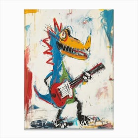 Dinosaur Playing Guitar Scribble Paint Splash 1 Canvas Print