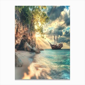 Pirate Ship On The Beach Canvas Print