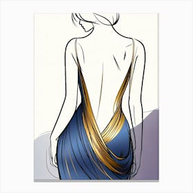 Back View Of A Woman In A Blue Dress Canvas Print