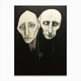 Black Line Drawing Faces Canvas Print