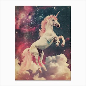 Pink Unicorn In Space Retro Canvas Print