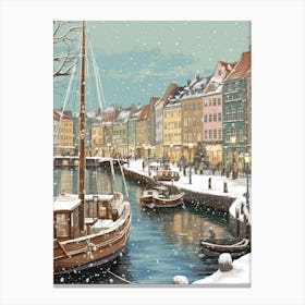 Vintage Winter Illustration Copenhagen Denmark 5 Canvas Print