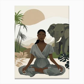 Meditating Woman With Elephant Canvas Print