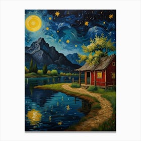 Starry Night By The Lake Canvas Print