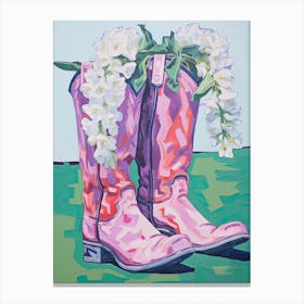 A Painting Of Cowboy Boots With Snapdragon Flowers, Fauvist Style, Still Life 4 Canvas Print