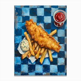 British Fish & Chips Blue Checkerboard  Canvas Print