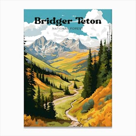 Bridger Teton National Forest Hiking Modern Travel Illustration Canvas Print