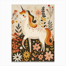Unicorn In A Meadow Of Flowers Mustard Muted Pastels 2 Canvas Print