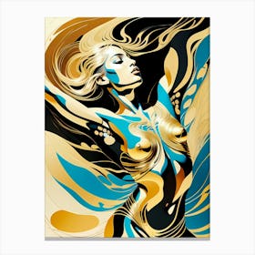 Abstract Woman Gold And Blue Canvas Print