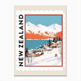 Retro Winter Stamp Poster Queenstown New Zealand 1 Canvas Print