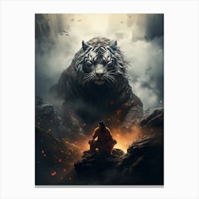 Tiger Sitting On A Rock Canvas Print