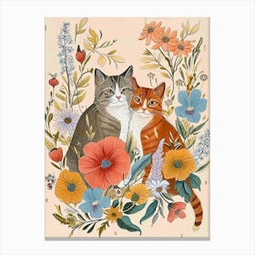 Folksy Floral Animal Drawing Cat 2 Canvas Print