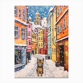 Cat In The Streets Of Innsbruck   Austria With Snow 3 Canvas Print