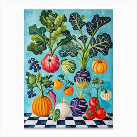 Vegetables Blue Checkerboard 2 Canvas Print