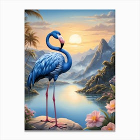 Floral Blue Flamingo Painting (37) Canvas Print