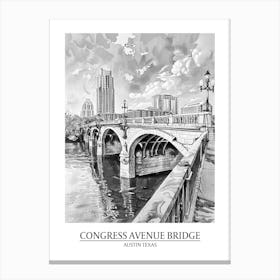 Congress Avenue Bridge Austin Texas Black And White Drawing 3 Poster Canvas Print