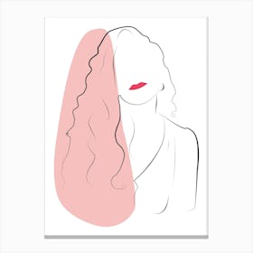 Red Lips Woman Line Art Canvas Print