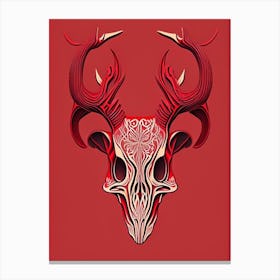 Animal Skull Red 1 Line Drawing Canvas Print