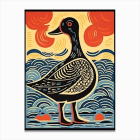 Vintage Bird Linocut Duck 3 Canvas Print