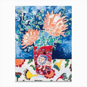 Protea Bouquet In Portuguese Enamel Lion Vase Canvas Print