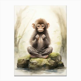 Monkey Painting Meditating Watercolour 2 Canvas Print