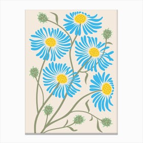 Blue Aster Floral Flowers Canvas Print