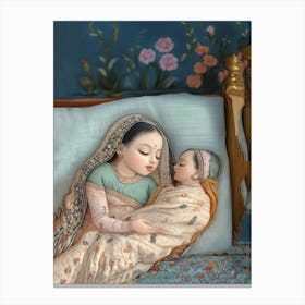 Indian Miniature Painting of Mother And Child Canvas Print