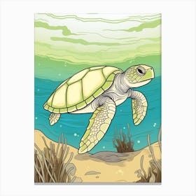 Simple Green And Aqua Linework Turtle Illustration Canvas Print