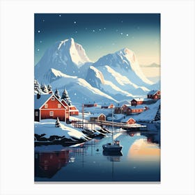 Winter Travel Night Illustration Lofoten Islands Norway 3 Canvas Print