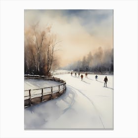 Rustic Winter Skating Rink Painting (23) Canvas Print