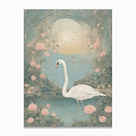 Swan In The Moonlight Canvas Print