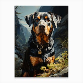 Rottweiler On A Mountain View Canvas Print